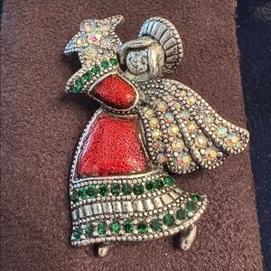 TANYA’S CREATIONS Angel Brooch red enamel Gold pewter w/ crystals 🐈‍⬛